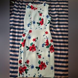 Calvin Klein White With Flowers Sheath Dress